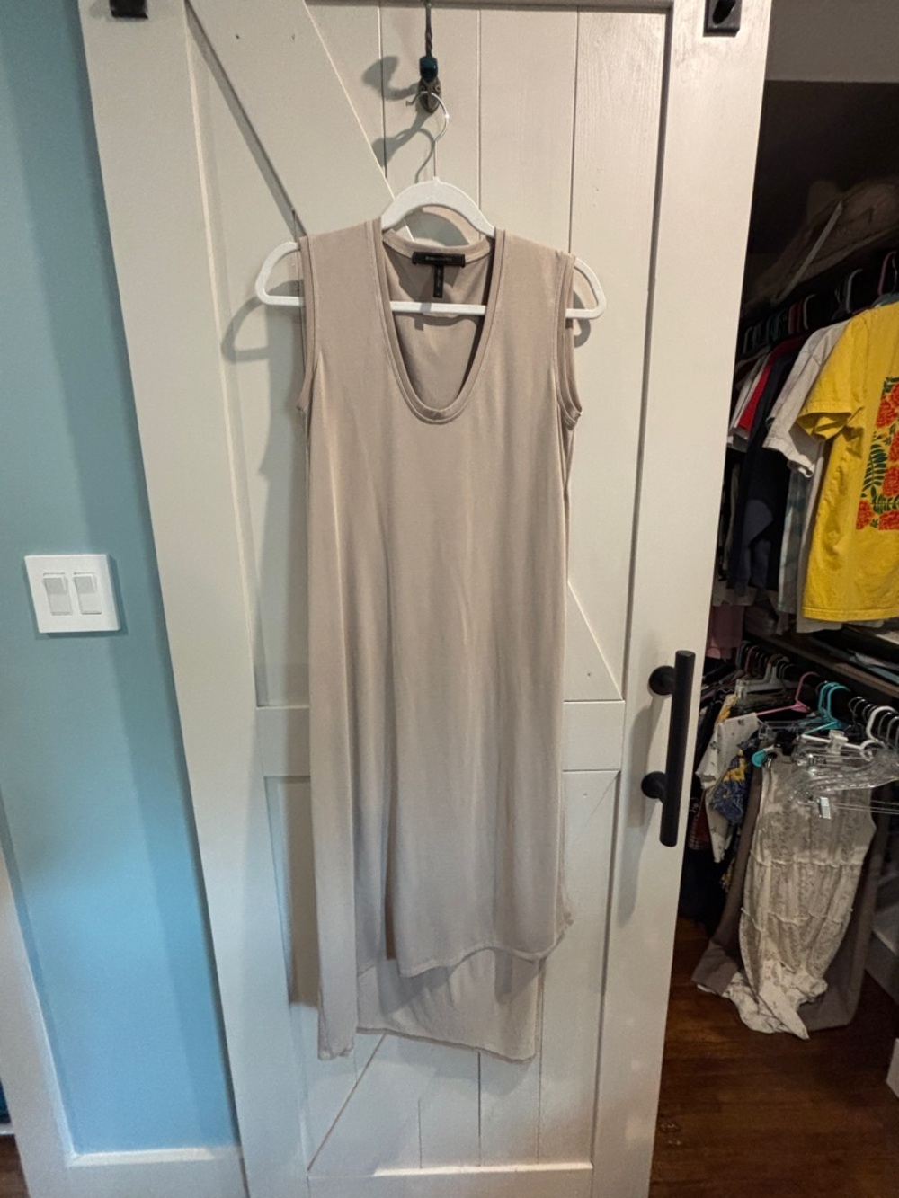 BCBG High-Low Slip Dress in Light Taupe